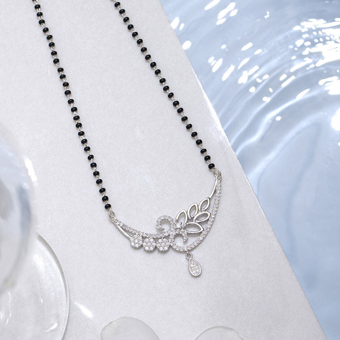 Floral Leaf CZ Studded 925 Silver Mangalsutra
