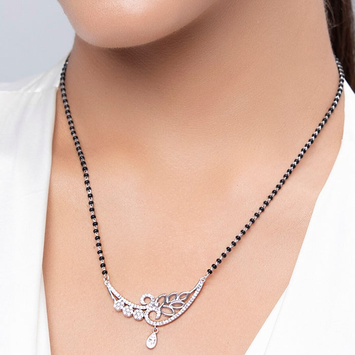Floral Leaf CZ Studded 925 Silver Mangalsutra