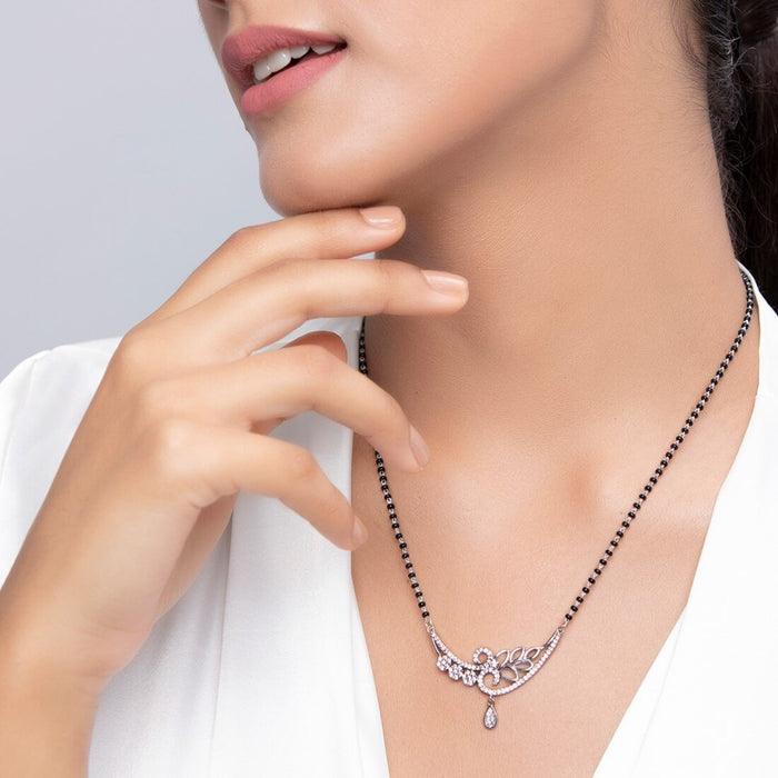 Floral Leaf CZ Studded 925 Silver Mangalsutra