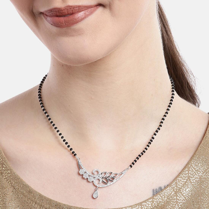 Floral Leaf CZ Studded 925 Silver Mangalsutra