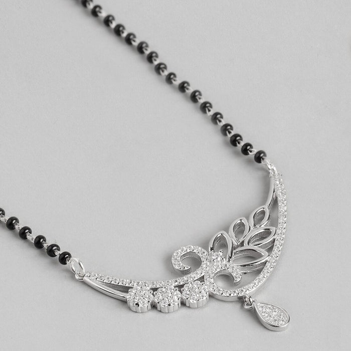 Floral Leaf CZ Studded 925 Silver Mangalsutra