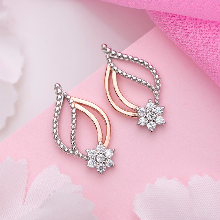 Floral Leaf Rose-Gold Plated 925 Sterling Silver Earring