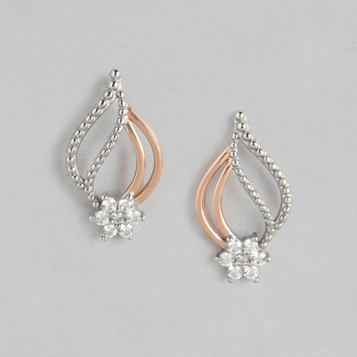 Floral Leaf Rose-Gold Plated 925 Sterling Silver Earring