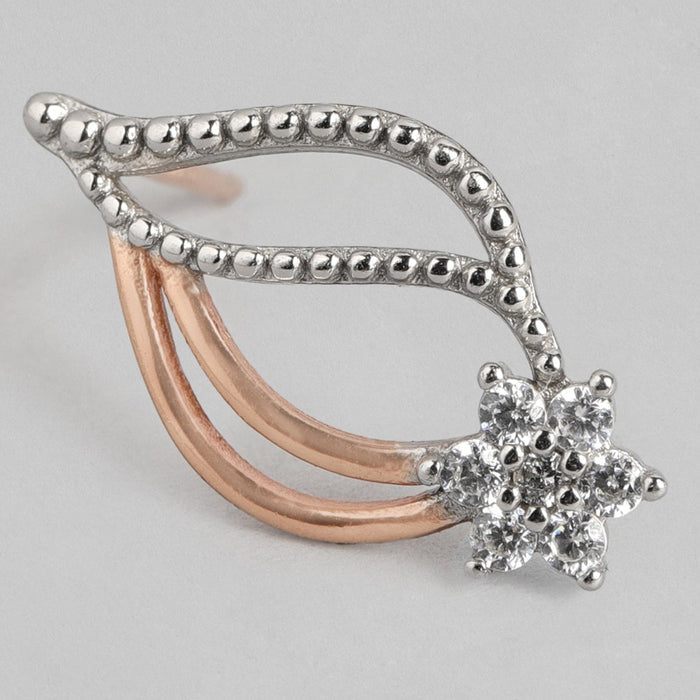 Floral Leaf Rose-Gold Plated 925 Sterling Silver Earring