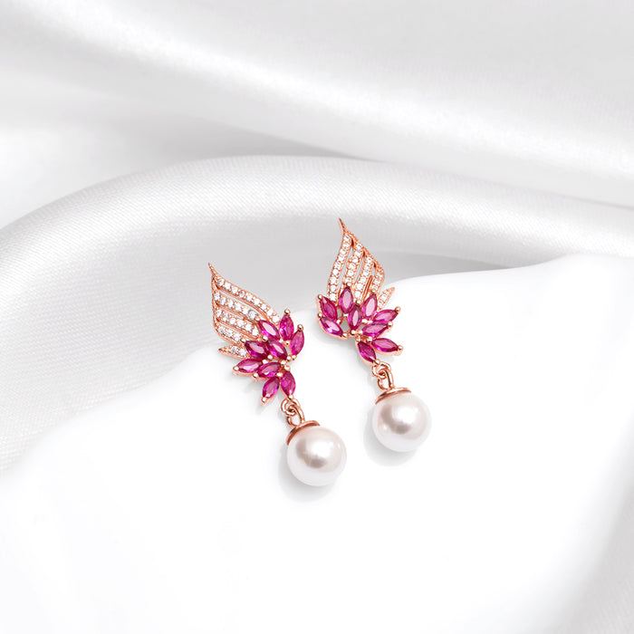 925 Sterling Silver Floral Dewdrop Rose Gold Plated 925 Sterling Silver Earrings for Women – Zavya