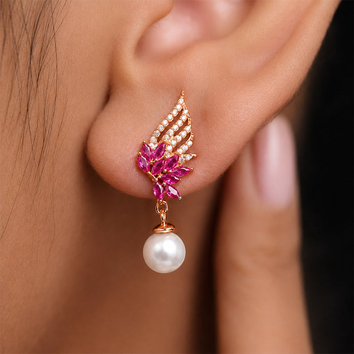 Floral Pearl Dewdrop Rose Gold Plated 925 Silver Drop Earrings