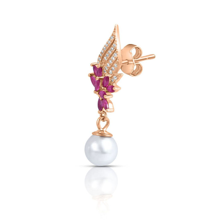 Rose gold 925 Sterling Silver floral pearl drop earrings for women featuring pink stones – Zavya