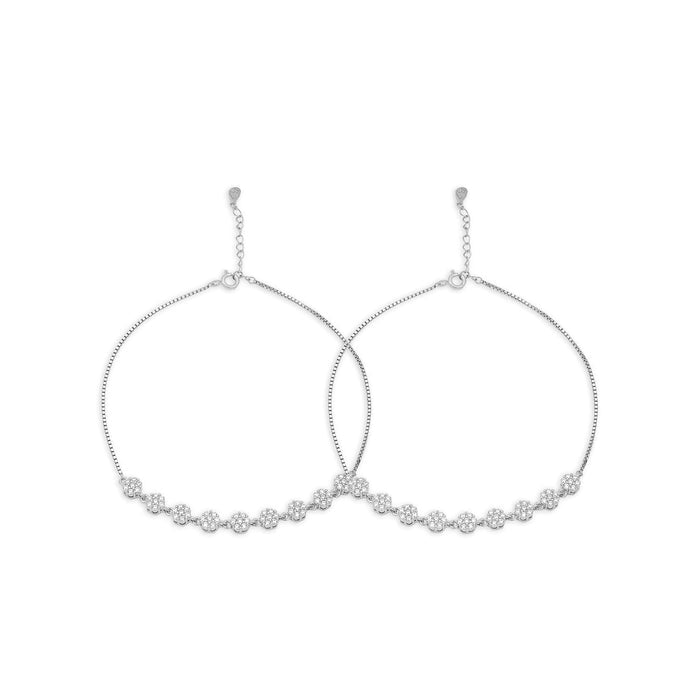 Pair of 925 Sterling Silver floral anklets for women featuring delicate chains and sparkling stone flowers – Zavya