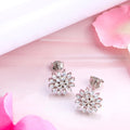Floral Radiance CZ Accents Rhodium-Plated Earrings