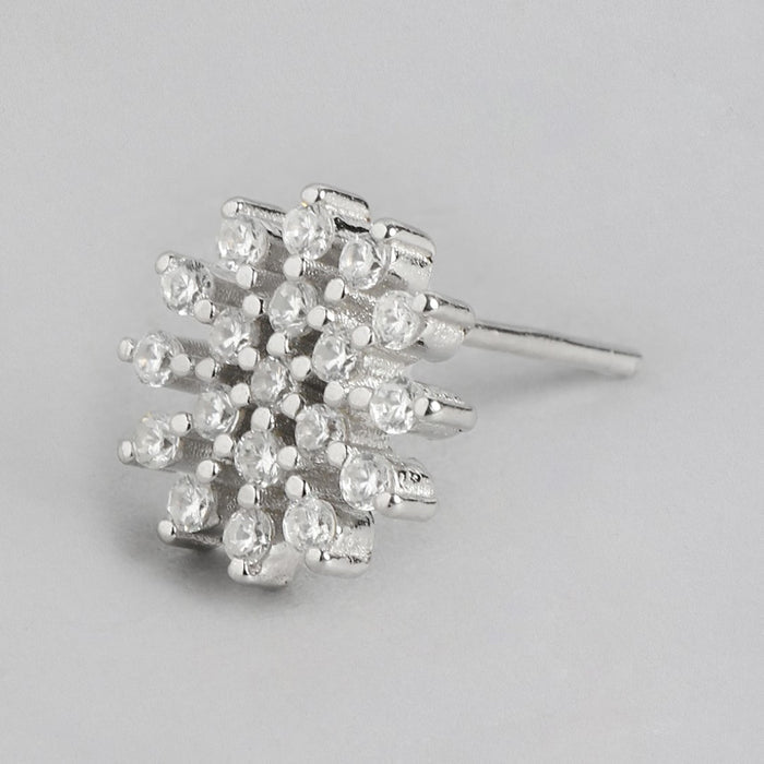 Floral Radiance CZ Accents Rhodium-Plated Earrings