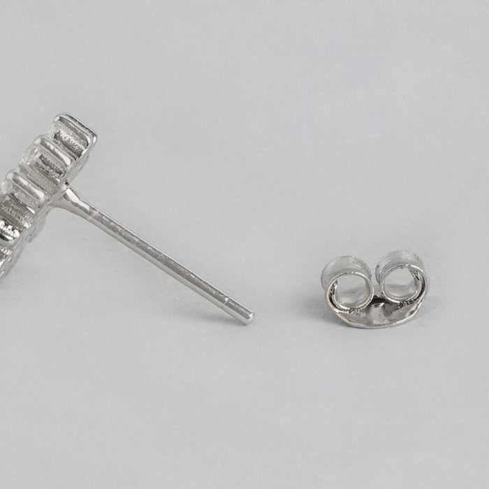 Floral Radiance CZ Accents Rhodium-Plated Earrings