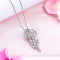 Floral Radiance Elegance Rhodium-Plated 925 Sterling Silver Charm Pendant with Chain
