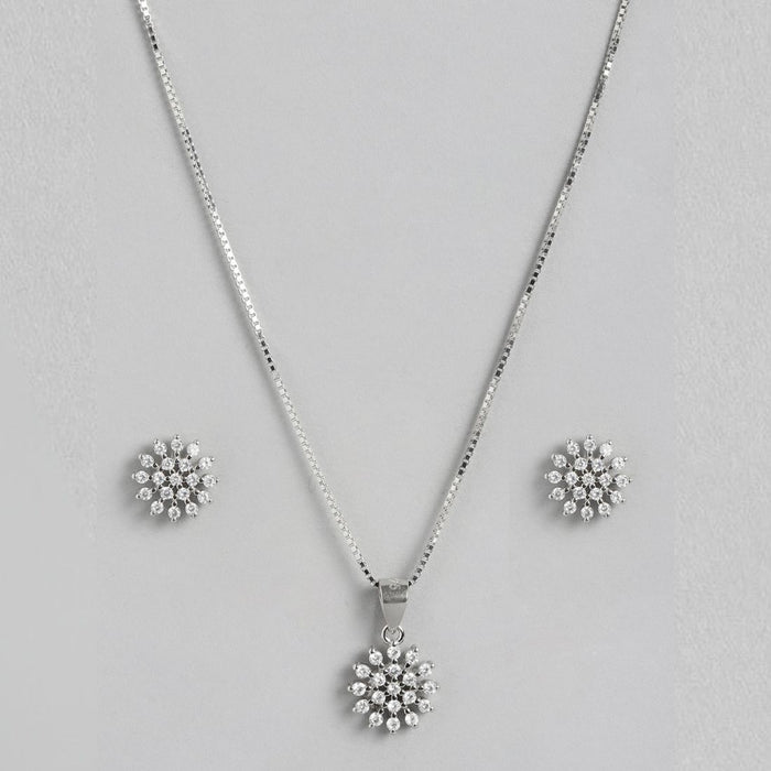 Floral Radiance Elegance Rhodium-Plated 925 Sterling Silver Jewelry Set