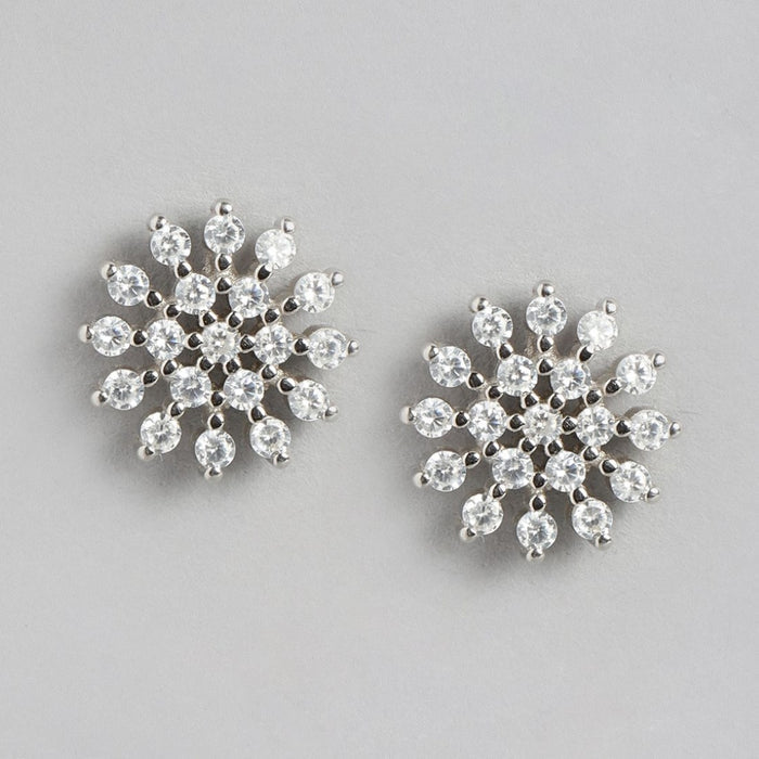 Floral Radiance Elegance Rhodium-Plated 925 Sterling Silver Jewelry Set