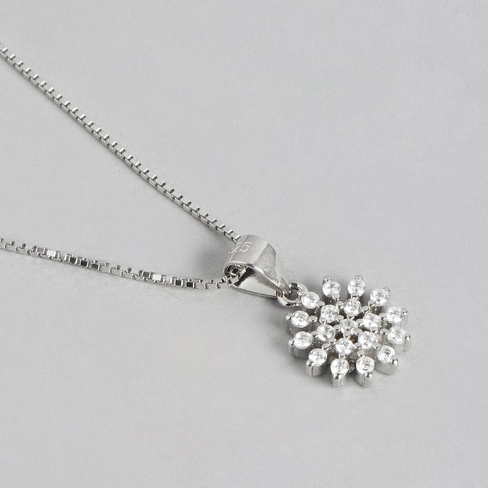 Floral Radiance Elegance Rhodium-Plated 925 Sterling Silver Jewelry Set