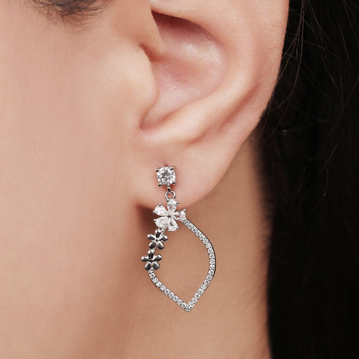 Floral Radiance Rhodium-Plated 925 Sterling Silver Drop Earrings
