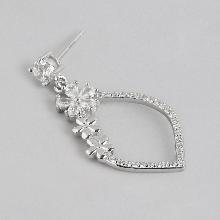 Floral Radiance Rhodium-Plated 925 Sterling Silver Drop Earrings