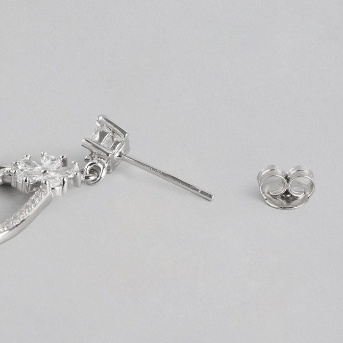 Floral Radiance Rhodium-Plated 925 Sterling Silver Drop Earrings