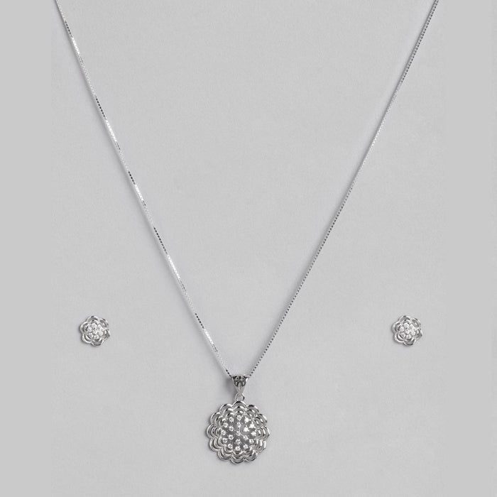 Floral Radiance Rhodium-Plated 925 Sterling Silver Jewelry Set