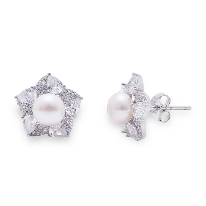 Floral Radiance Rhodium Plated 925 Sterling Silver Jewelry Set