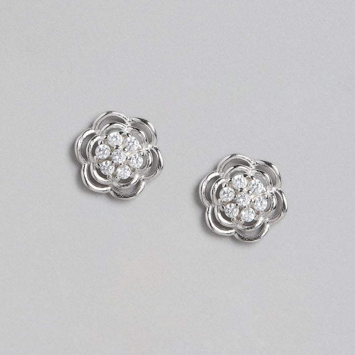 Floral Radiance Rhodium-Plated 925 Sterling Silver Jewelry Set