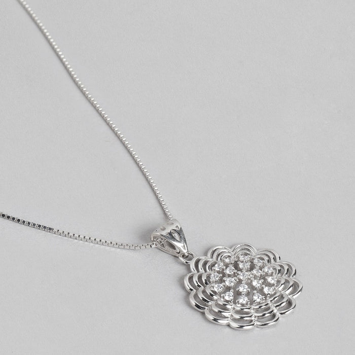 Floral Radiance Rhodium-Plated 925 Sterling Silver Jewelry Set