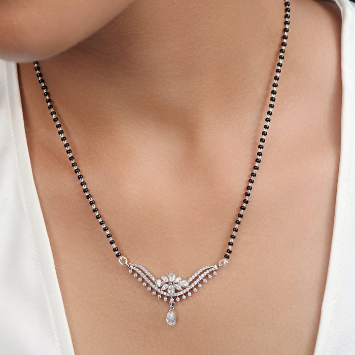 Floral Radiance Rhodium Plated 925 Sterling Silver Mangalsutra