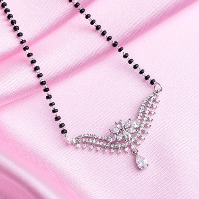 Floral Radiance Rhodium Plated 925 Sterling Silver Mangalsutra
