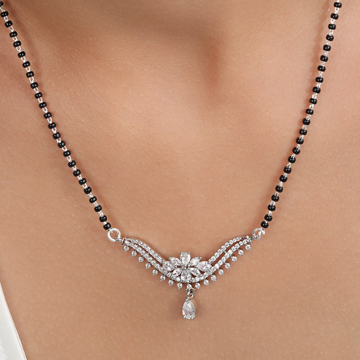 Floral Radiance Rhodium Plated 925 Sterling Silver Mangalsutra