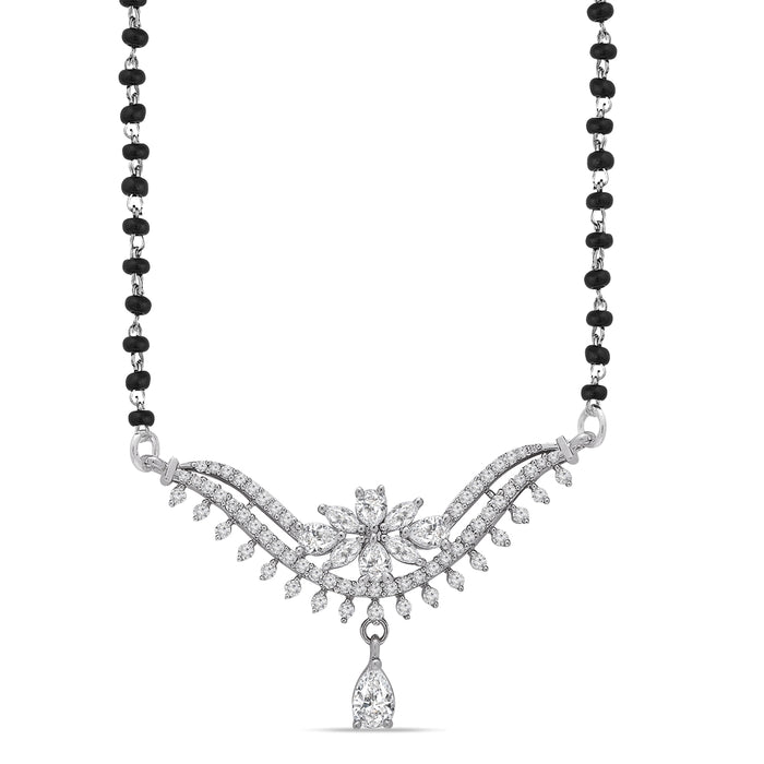 Floral Radiance Rhodium Plated 925 Sterling Silver Mangalsutra