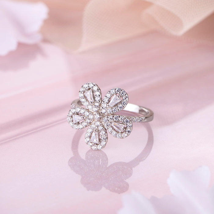 Floral Radiance: Rhodium Plated 925 Sterling Silver Ring for Her (Onesize)