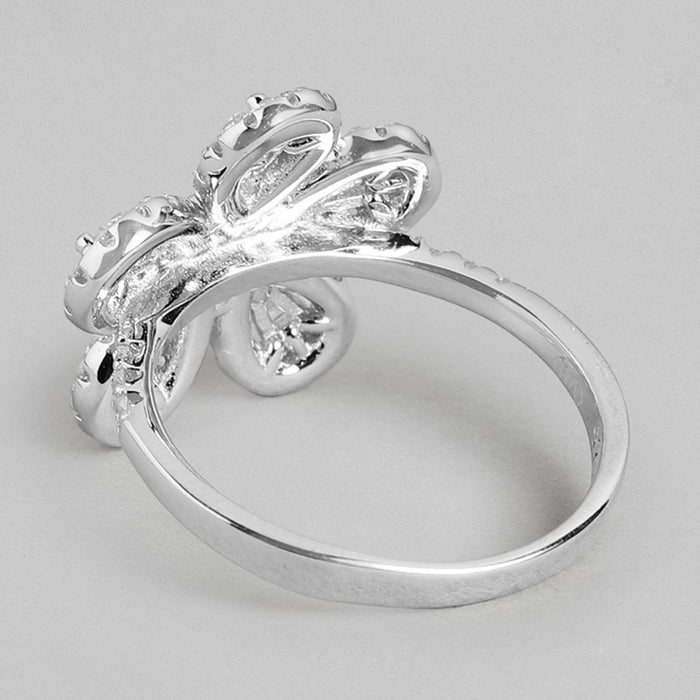 Floral Radiance: Rhodium Plated 925 Sterling Silver Ring for Her (Onesize)