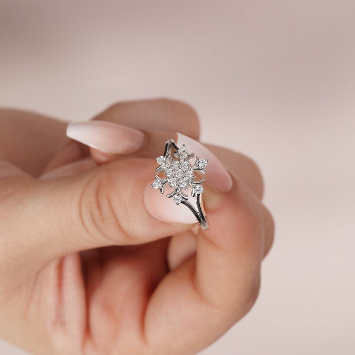 Floral Radiance Rhodium Plated 925 Sterling Silver Women's Ring