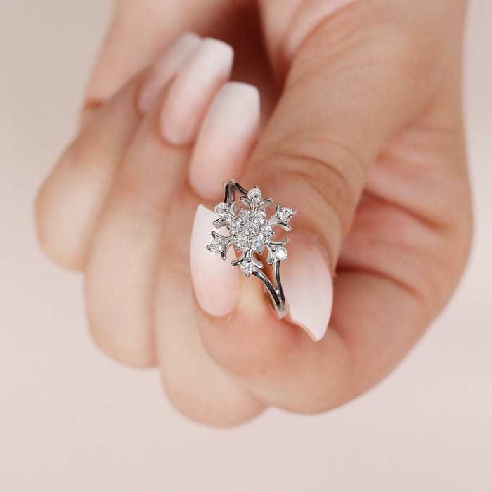 Floral Radiance Rhodium Plated 925 Sterling Silver Women's Ring