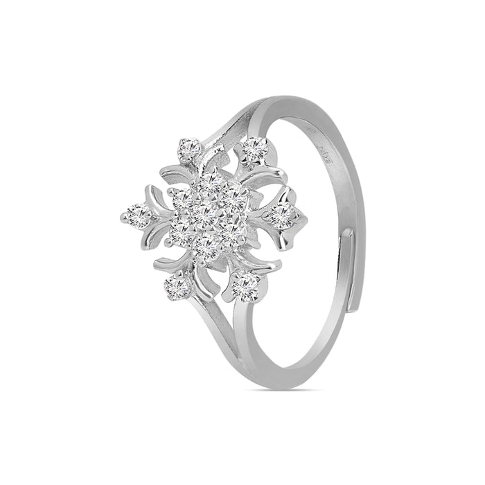 Floral Radiance Rhodium Plated 925 Sterling Silver Women's Ring