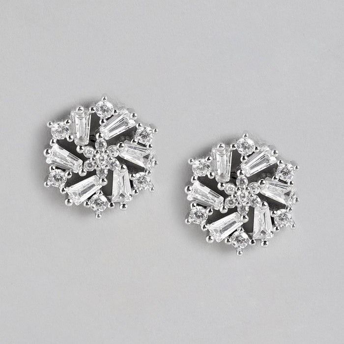 Floral Radiance Rhodium-Plated CZ 925 Sterling Silver Jewelry Set