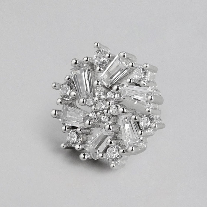 Floral Radiance Rhodium-Plated CZ 925 Sterling Silver Jewelry Set