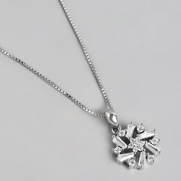 Floral Radiance Rhodium-Plated CZ 925 Sterling Silver Jewelry Set