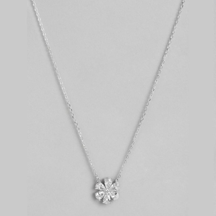 Floral Radiance Rhodium Plated CZ 925 Sterling Silver Necklace