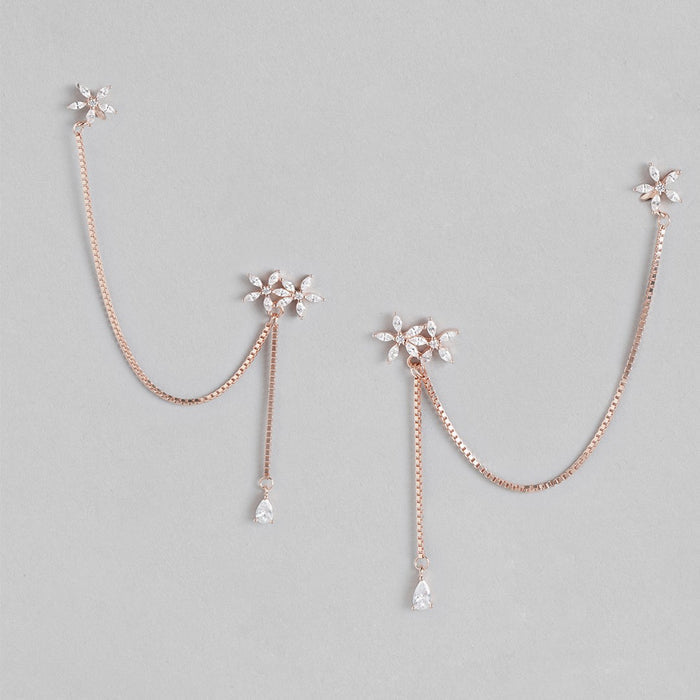 Floral Radiance Rose Gold Cubic Zirconia 925 Sterling Silver Earrings