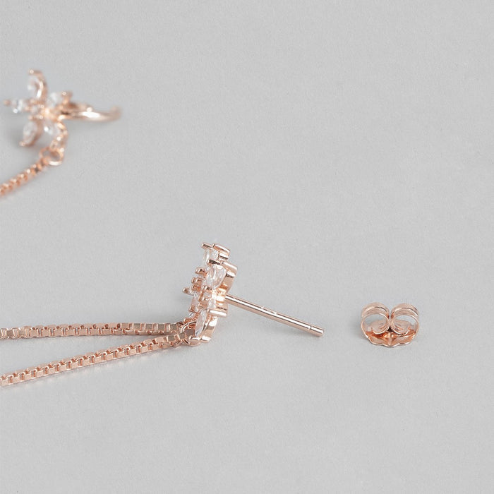 Floral Radiance Rose Gold Cubic Zirconia 925 Sterling Silver Earrings