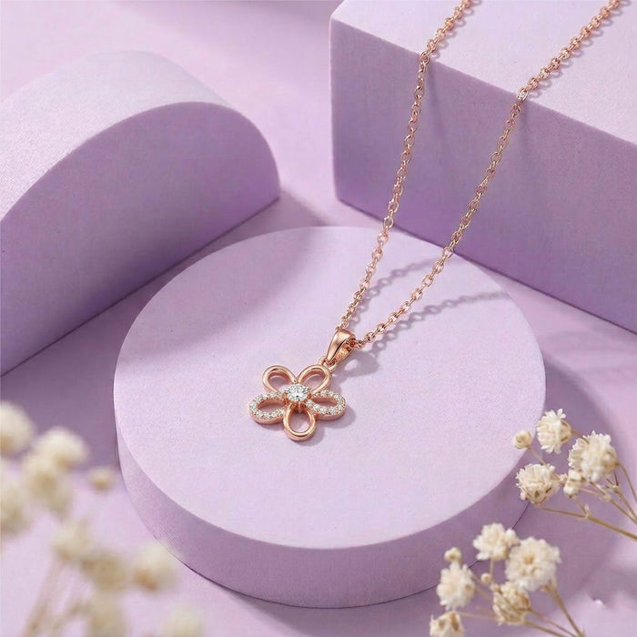 Floral Radiance Rose Gold Plated 925 Sterling Silver Pendant with Link Chain