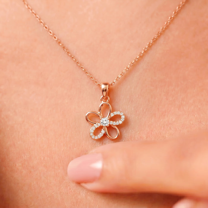 Floral Radiance Rose Gold Plated 925 Sterling Silver Pendant with Link Chain