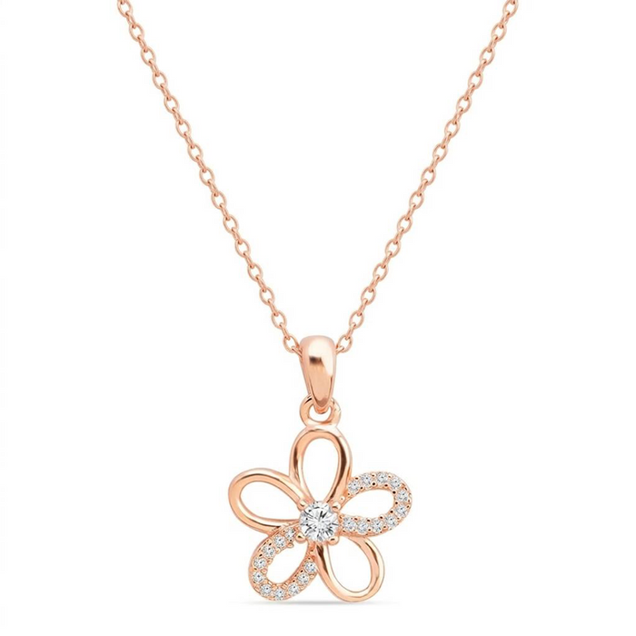 Floral Radiance Rose Gold Plated 925 Sterling Silver Pendant with Link Chain
