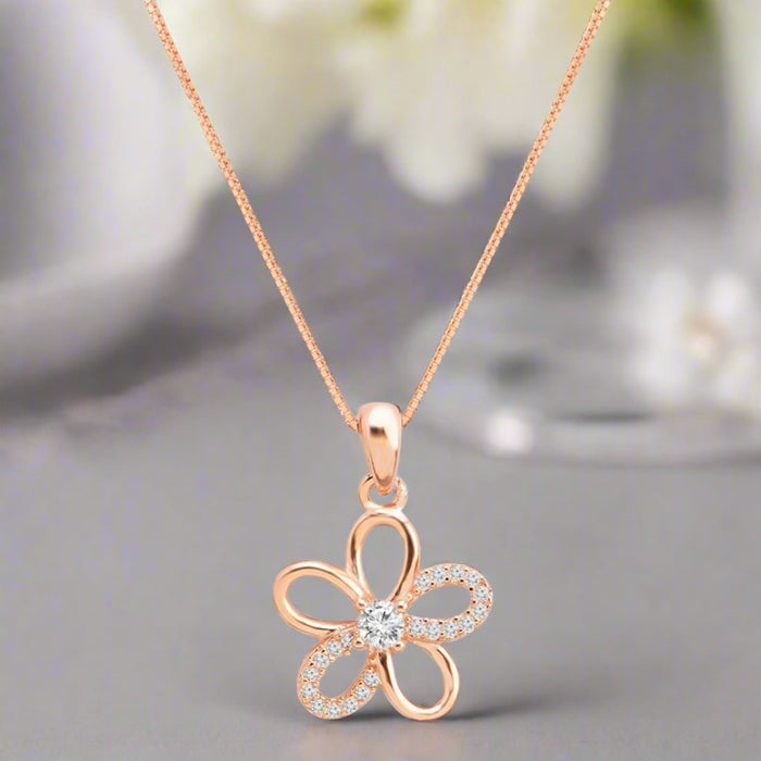 Floral Radiance Rose Gold Plated 925 Sterling Silver Pendant