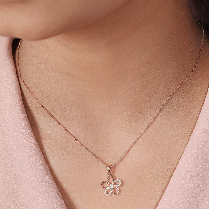 Floral Radiance Rose Gold Plated 925 Sterling Silver Pendant