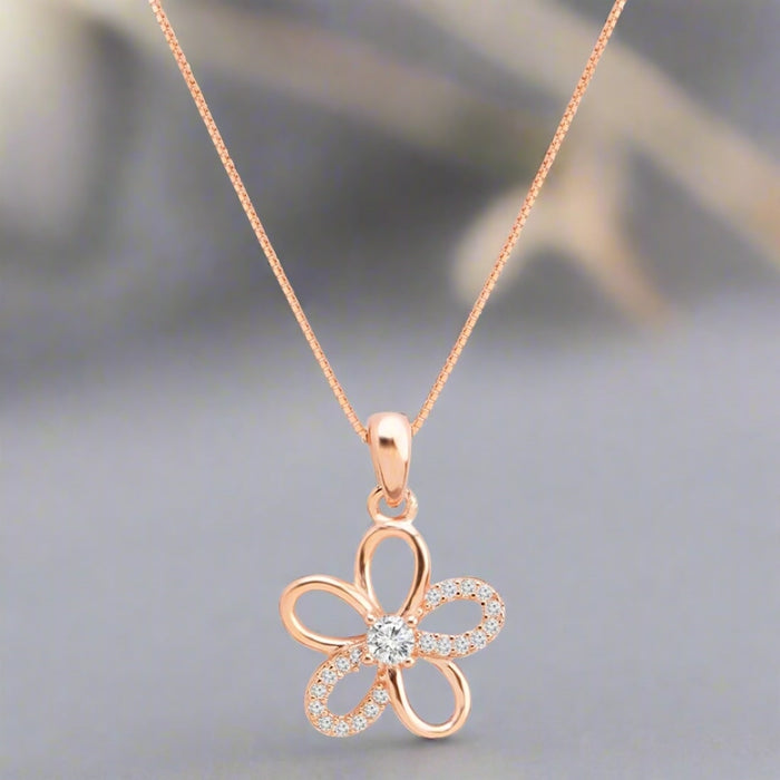 Floral Radiance Rose Gold Plated 925 Sterling Silver Pendant