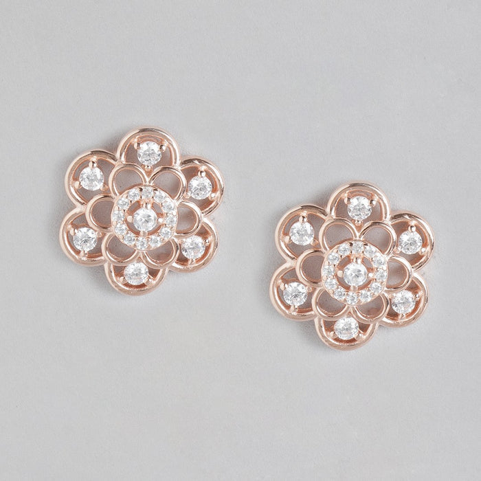Floral Radiance Rose Gold-Plated Cubic Zirconia 925 Sterling Silver Earrings