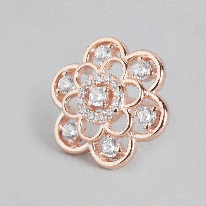 Floral Radiance Rose Gold-Plated Cubic Zirconia 925 Sterling Silver Earrings