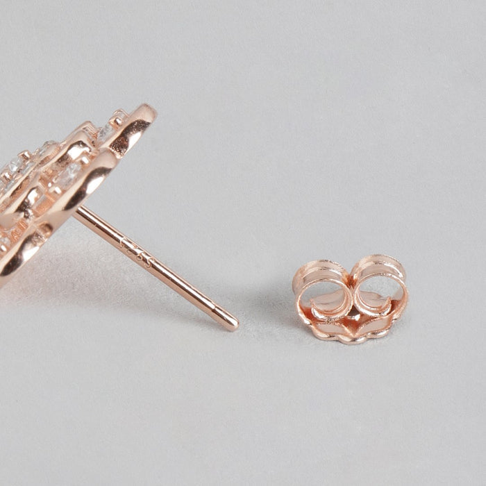 Floral Radiance Rose Gold-Plated Cubic Zirconia 925 Sterling Silver Earrings